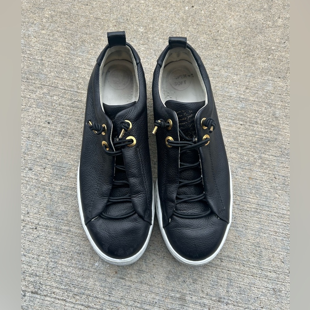 Paul Green Black Leather Platform Elastic Lace Sneakers — Size 7